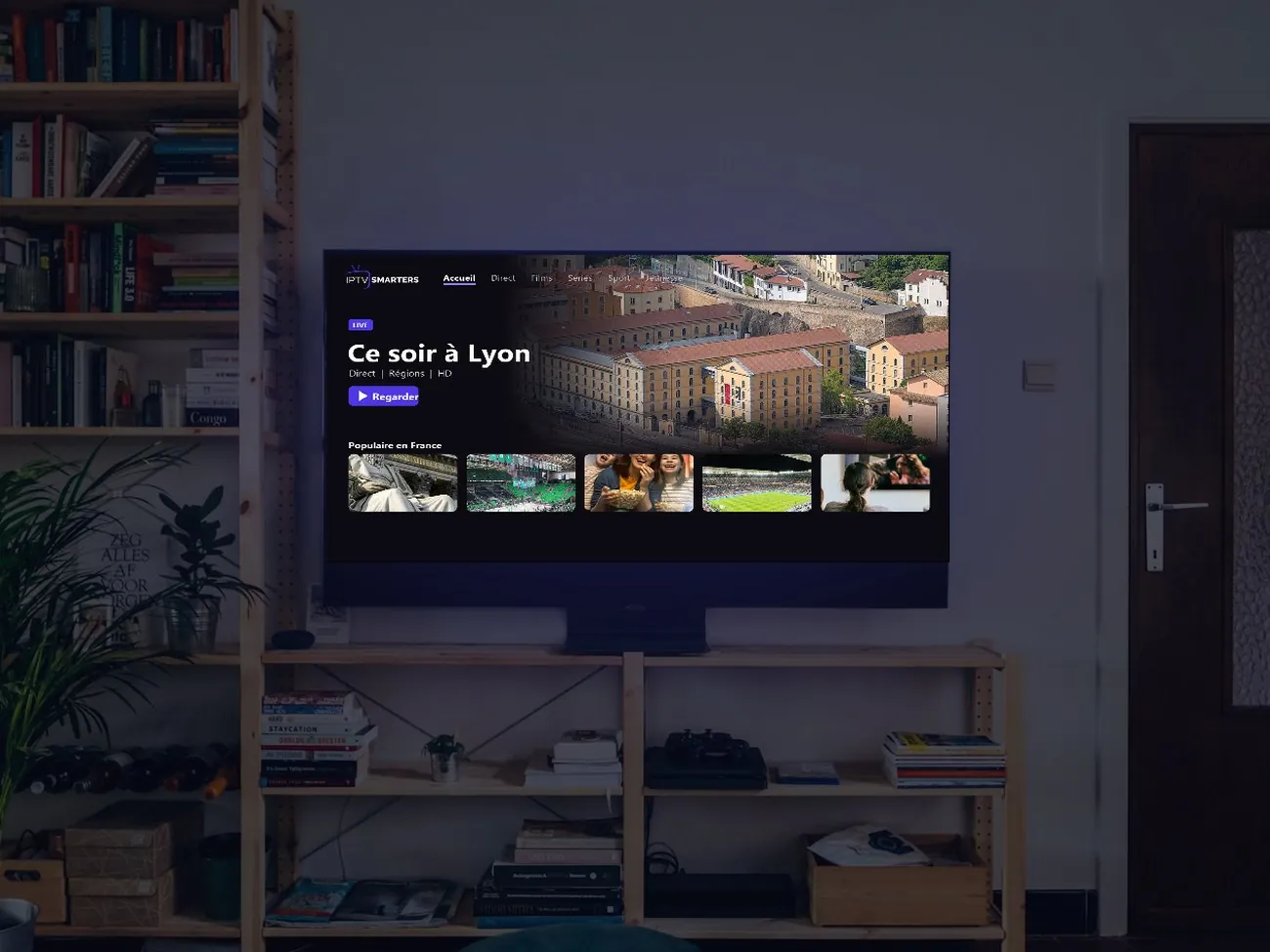Écran d'accueil de l'application IPTV Smarters sur la télévision